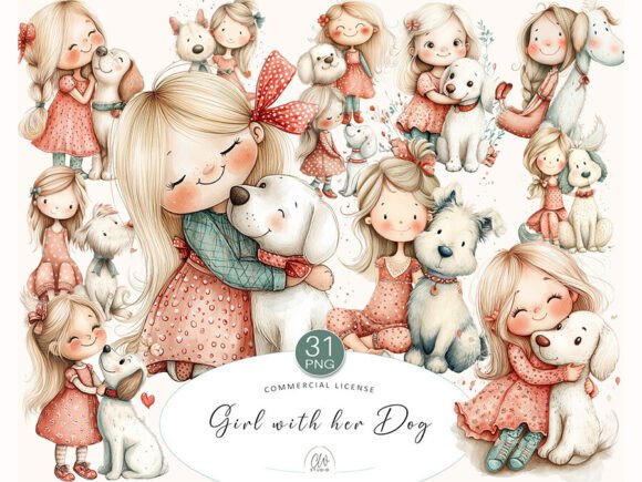 Download Girl and Dog Clipart – Cute PNG Set - Set Collection