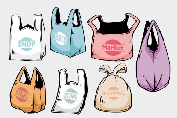 Download Cute Shopping Bag Doodle Set - Set Collection
