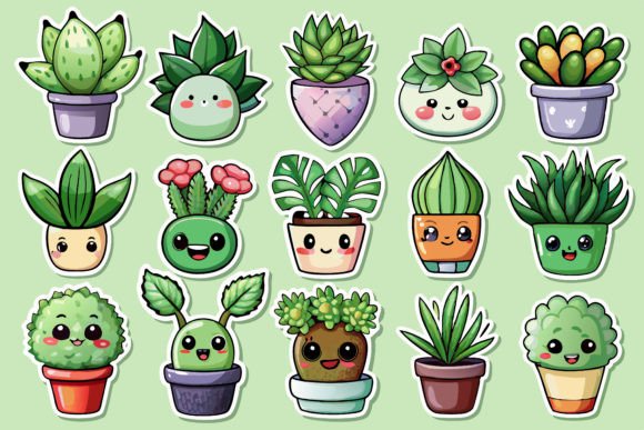 Download Kawaii Cute Potted Plant Sticker Set - Set Collection