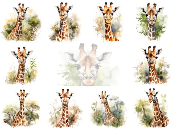 Download Giraffe Watercolor Clipart Images Set - Set Collection