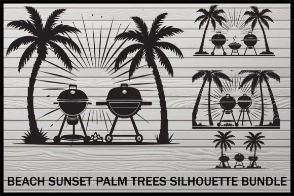 Download Beach BBQ Sunset Palm Tree Set - Set Collection