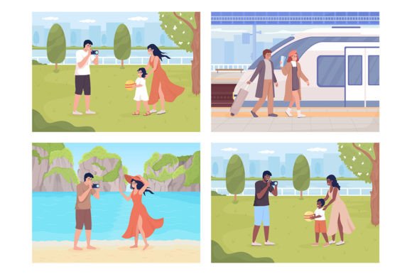 Download Family Vacation Illustration Set - Set Collection