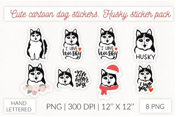 Download Cute Cartoon Dog Sticker Set. Husky - Set Collection