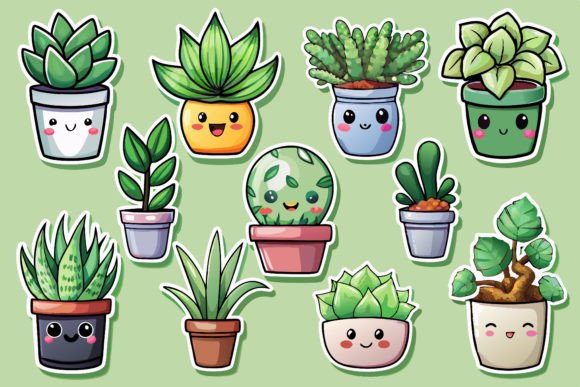 Download Kawaii Cute Potted Plant Sticker Set - Set Collection
