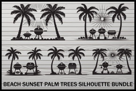 Download Beach BBQ Sunset Palm Tree Set - Set Collection