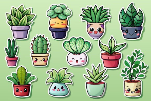 Download Kawaii Cute Potted Plant Sticker Set - Set Collection