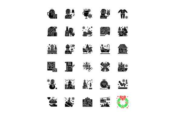 Download Winter Fun Black Glyph Icons Set - Set Collection