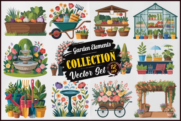 Download Garden Elements Vector Bundle Set - Set Collection