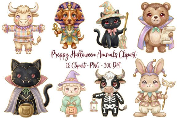 Download Preppy Halloween Animals Clipart PNG Set - Set Collection