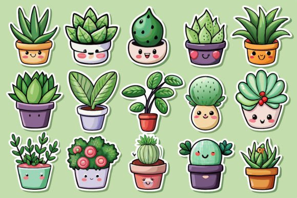 Download Kawaii Cute Potted Plant Sticker Set - Set Collection